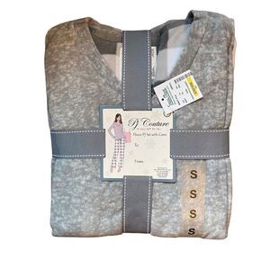 New PJ Couture 3 PC Fleece Pajamas, size small, gray, white, and pink.